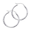 14K White Gold Small Hoop Earrings with Satin Diamond-Cut - 2mm x 0.9 inch
