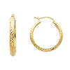 14K Yellow Gold Small Round Diamond-Cut Hoop Earrings - 3.5mm x 0.8 inch