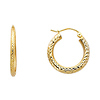 Small Rounded Diamond-Cut Hoop Earrings - 14K Yellow Gold 3mm x 0.7 inch