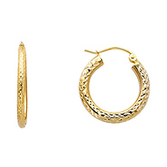 Small Rounded Diamond-Cut Hoop Earrings - 14K Yellow Gold 3mm x 0.7 inch