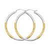 Satin Diamond-Cut & Polished Medium Hoop Earrings - 14K Two-Tone Gold 2mm x 1.1 inch