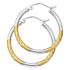 Satin Diamond-Cut & Polished Small Hoop Earrings - 14K Two-Tone Gold 2mm x 0.9 inch
