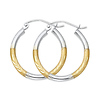 Satin Diamond-Cut & Polished Small Hoop Earrings - 14K Two-Tone Gold 2mm x 0.7 inch