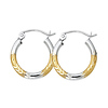 Satin Diamond-Cut & Polished Petite Hoop Earrings - 14K Two-Tone Gold 2mm x 0.6 inch