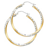 Medium Twisted Satin Diamond-Cut Hinge Hoop Earrings - 14K Two-Tone Gold 2.6mm x 1.3 inch