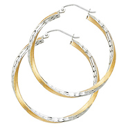 Medium Twisted Satin Diamond-Cut Hinge Hoop Earrings - 14K Two-Tone Gold 2.6mm x 1.3 inch