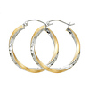 Small Twisted Satin Diamond-Cut Hinge Hoop Earrings - 14K Two-Tone Gold 2.6mm x 0.9 in