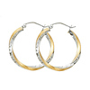 Small Twisted Satin Diamond-Cut Hinge Hoop Earrings - 14K Two-Tone Gold 2.6 mm x 0.7 inch