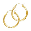 Small Twisted Satin Diamond-Cut Hinge Hoop Earrings - 14K Yellow Gold 2.6mm x 0.7 inch