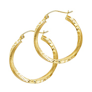 Small Twisted Satin Diamond-Cut Hinge Hoop Earrings - 14K Yellow Gold 2.6mm x 0.7 inch