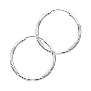 Diamond-Cut Satin Endless Small Hoop Earrings - 14K White Gold 1.5mm x 0.9 inch