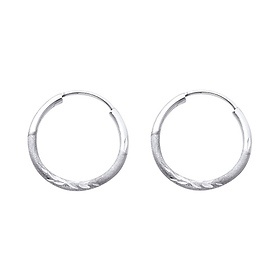 Diamond-Cut Satin Endless Petite Hoop Earrings - 14K White Gold 1.5mm x 0.6 inch