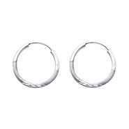 Diamond-Cut Satin Endless Petite Hoop Earrings - 14K White Gold 1.5mm x 0.6 inch