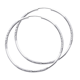 Diamond-Cut Satin Endless Extra Large Hoop Earrings - 14K White Gold 2mm x 2.4 inch