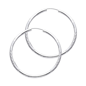 Diamond-Cut Satin Endless Medium Hoop Earrings - 14K White Gold 2mm x 1.6 inch