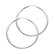 Diamond-Cut Satin Endless Medium Hoop Earrings - 14K White Gold 2mm x 1.6 inch