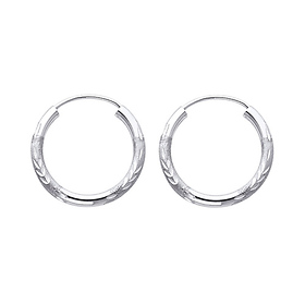 Diamond-Cut Satin Endless  Small Hoop Earrings - 14K White Gold 2mm x 0.7 inch