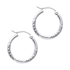 14K White Gold Small Hoop Earrings with Satin Diamond-Cut - 2mm x 0.7 inch