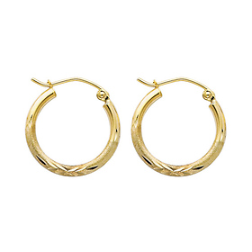 Diamond-Cut Satin Hinge Small Hoop Earrings - 14K Yellow Gold 2mm x 0.7 inch