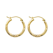 Diamond-Cut Satin Hinge Small Hoop Earrings - 14K Yellow Gold 2mm x 0.7 inch