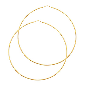 Extra Large Endless Beaded Diamond-Cut Hoop Earrings - 14K Yellow Gold 1mm x 3.1 inch