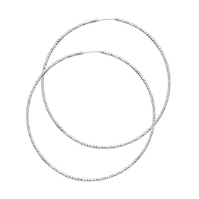 Large Endless Beaded Diamond-Cut Hoop Earrings - 14K White Gold 1mm x 1.9 inch