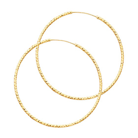 Medium Endless Beaded Diamond-Cut Hoop Earrings - 14K Yellow Gold 1mm x 1.5 inch