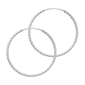 Medium Endless Beaded Diamond-Cut Hoop Earrings - 14K White Gold 1mm x 1.1 inch