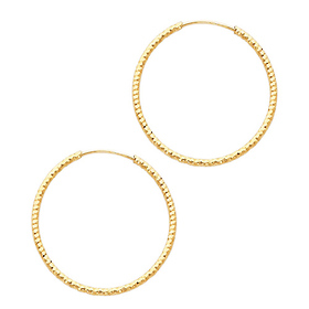 Medium Endless Beaded Diamond-Cut Hoop Earrings - 14K Yellow Gold 1mm x 0.9 inch