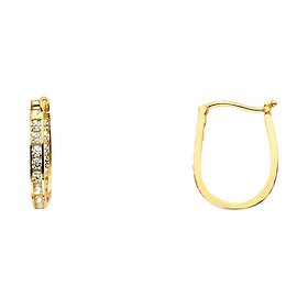 14K Yellow Gold 2mm Oval Semi-Eternity CZ Petite Huggie Hoop Earrings