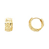 Wide Faceted 14K Yellow Gold Huggie Hoop Earrings 7mm x 15mm