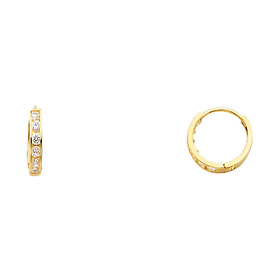 6 Stone 14K Yellow Gold CZ Huggie Hoop Earrings 2mm x 11mm