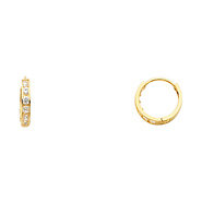 6 Stone 14K Yellow Gold CZ Huggie Hoop Earrings 2mm x 11mm