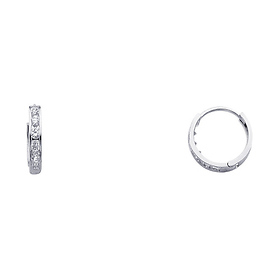 6 Stone 14K White Gold CZ Huggie Hoop Earrings 2mm x 11mm