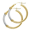 Fancy Semi-Rope Design Hoop Earrings - 14K Two-Tone Gold 2.5mm x 0.9 inch