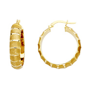 14K Yellow Gold Medium Rounded Sandblast Finish Hoop Earrings - 6.0mm x 0.9 inch