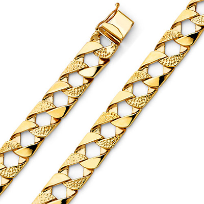 Men's 10mm 14K Yellow Gold Solid Nugget Square Cuban Link Bracelet 8.5in