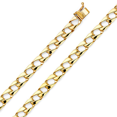 6mm Men's 14K Yellow Gold Square Curb Cuban Link Chain Bracelet 8in