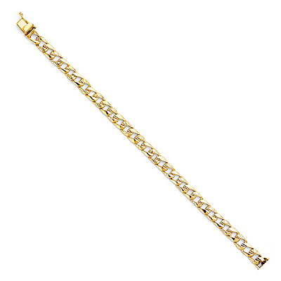 6mm Men's 14K Yellow Gold Oval Nugget Curb Cuban Link Chain Bracelet 7in