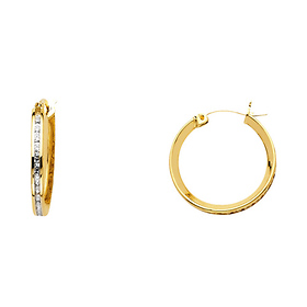14K Yellow Gold Small Round CZ Hoop Earrings - 17mm or 0.6 inch