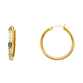 14K Yellow Gold Small Round CZ Hoop Earrings - 20mm or 0.7 inch