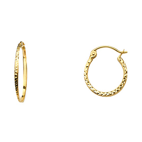 14K Yellow Gold Petite Diamond-Cut Hinge Hoop Earrings - 1.5mm x 0.5 inch
