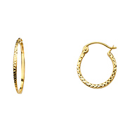 14K Yellow Gold Petite Diamond-Cut Hinge Hoop Earrings - 1.5mm x 0.5 inch
