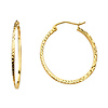 14K Yellow Gold Medium Diamond-Cut Hinge Hoop Earrings - 1.5mm x 0.9 inch