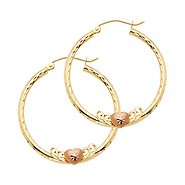 14K Yellow Gold Medium Heart Diamond-Cut Hoop Earrings - 2mm x 0.9 inch