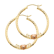 14K Yellow Gold Medium Heart Diamond-Cut Hoop Earrings - 2mm x 1.1 inch