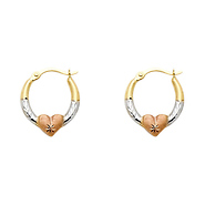 14K Tricolor Gold Small Heart Diamond-Cut Oval Hoop Earrings