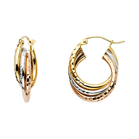 Small Stacked 14K Tricolor Gold Diamond-Cut Hoop Earrings