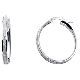 Shimmer Satin Medium Hoop Earrings - 14K White Gold 4mm x 0.9 inch