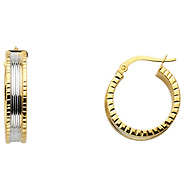 Faceted Wide Small Hoop Earrings - 14K Two-Tone Gold 6mm x 0.7 inch